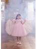 Pink Tulle Flower Girl Dress With Detachable Train